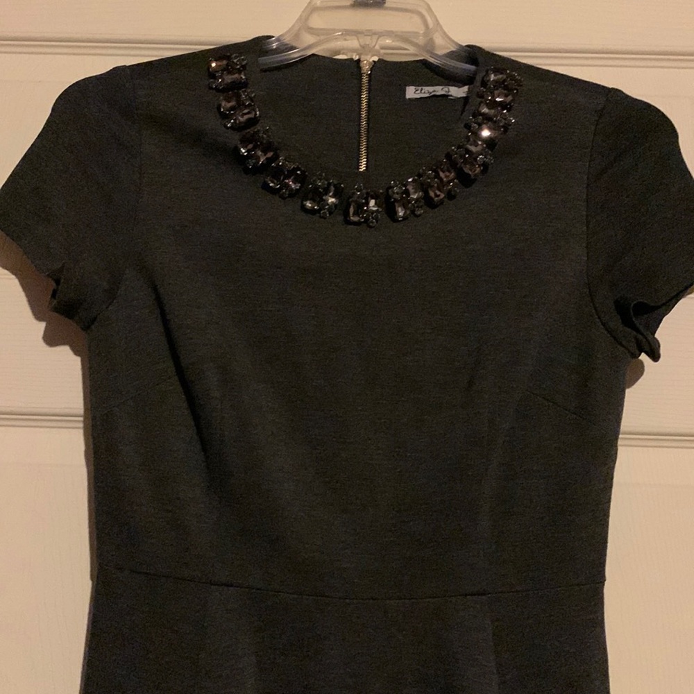 Eliza J Bejeweled Gray Dress with Cool Back Zipper